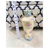 ANTIQUE HAND PAINTED DOUBLE HANDLE VASE 11" GOOD