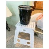 PLASTIC FOLDING STEP STOOL & PLASTIC GARBAGE CAN
