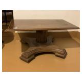 VINTAGE WOOD SIDE TABLE ON WHEELS 30"W X 14"H X