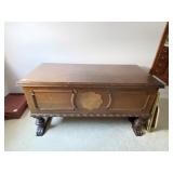 CHEST ON LEGS, TOP NEEDS REHINGED 48 X 21 X 25