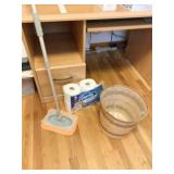 WICKER WASTE BASKET, ADJUSTABLE MOP, & CHARMIN