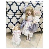 2 PORCELAIN DOLLS CAMEO KIDS COLLECTION W/ STAND