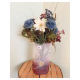 GLASS PAINTED VASE WITH FLORAL ARRANGEMENT