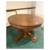 ANTIQUE ROUND 28" H X 45" D LARKIN OAK TABLE GOOD