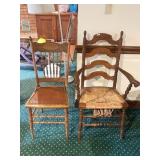 4 ASSORTED ANTIQUE CHAIRS INCLUDING LEATHER SEAT,