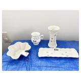 BELLEEK TRAY AND VASE W/ CHIP, BELLEEK CUP/MUG,