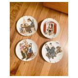 NORMAN ROCKWELL PLATES (4) & HOLDERS