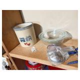 GLASS BATTER BOWLS, CROC UTENSIL HOLDER, SERVING