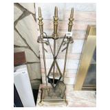 ANTIQUE BRASS FIREPLACE SET