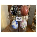 FRANKLIN MINT MARBLE EGG AND PORCELAIN EGGS W/