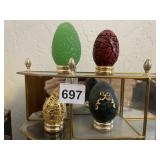 4 EGGS INCLUDING: CINNABAR CARVED FRANKLIN MINT