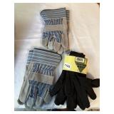 TWO PAIRS OF LEATHER WORK GLOVES AND THREE PACK