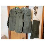 U S ARMY 2 BUTTON FRONT SHIRTS AND PAIR PANTS