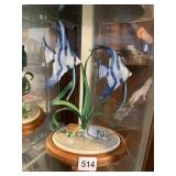 BLUE FISH FIGURINE ON WOOD BASE