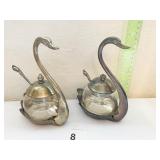 HONG KONG SWAN CONDIMENT HOLDER W/ GLASS JARS 6"