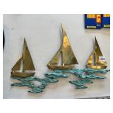 BRASS SAILBOAT WALL HANGER 17" W