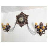 VINTAGE SPANISH REVIVAL WALL CLOCK AND SCONCES