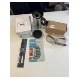 CAR PLUG IN MUG, THERMOMETER, GOGGLES, NEW WATCH