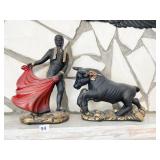 16" H BULL FIGHTER AND BULL 10" X 14" CERAMIC