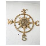 SOLID BRASS WALL COMPASS 21" D