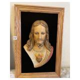 RAISED JESUS W/ VELVET WOOD FRAME