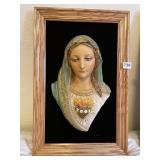 RAISED VIRGIN MARY W/ VELVET WOOD FRAME