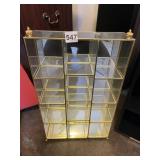 BRASS FRAME MIRRORED BACK CURIO CABINET