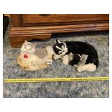 RABBIT FUR MOTHER CAT AND KITTEN SCULPTURES