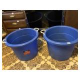 2 PLASTIC RUFF RUGGED BINS W/ ROPE HANDLES