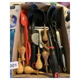 KITCHEN UTENSILS, CORN HOLDER ETC.
