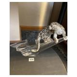 FRANKLIN MINT SNOW LEOPARD PORCELAIN ON CRYSTAL