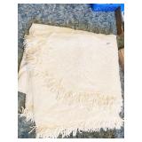 CREAM CHENILLE QUEEN SIZE BED SPREAD WITH FRINGE