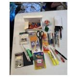 PENCILS, PENS, SCISSORS, CALCULATOR