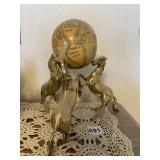 BRASS HORSES HOLDING A GLOBE AND 5 NESTING BALLS