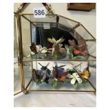 DISPLAY CABINET W/ 6 BUTTERFLY FIGURINES