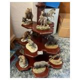 WILDLIFE ANIMALS ON 3 TIER WOOD STAND