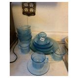 BLUE DISH SET W/ CUPS, SAUCERS, PLATES