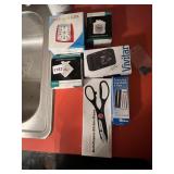 NEW SCISSORS KITCHEN SHEARS, VIVITAR, CLOCKS,