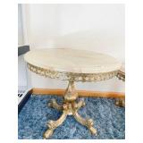 round marble top side table w/ metal surround and