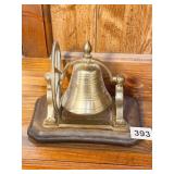 BRASS BELL WITH RINGING BELL MOUNTED ON WOOD