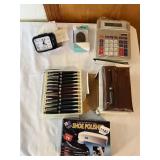 PENS, CALCULATOR, SHOE POLISH NEW, ELECTRONIC