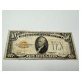 GOLD BACKED 10 DOLLAR BILL 1928 NICE CONDITION