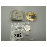 2009 BEN FRANKLIN COIN WITH $100.00 NOTE ON COIN