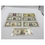 COLORIZED 5 AND 2 DOLLAR BILL WITH 3 DOLLAR