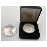 2001 COLORIZED SILVER EAGLE, 1923-S SILVER PEACE