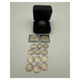 GROUP OF 12 MERCURY DIMES, 1 BARBER DIME THAT IS