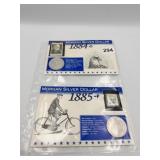 1884 O & 1885 P MORGAN SILVER DOLLAR WITH STAMPS