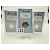 3 KENNEDY COMMEMORATIVE HALF DOLLARS SLABBED