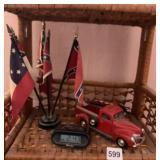 GROUP OF FLAGS, PICK-UP TRUCK