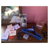 CHANGE PURSES, HANGERS, VINTAGE HANKIES, NEW HAND